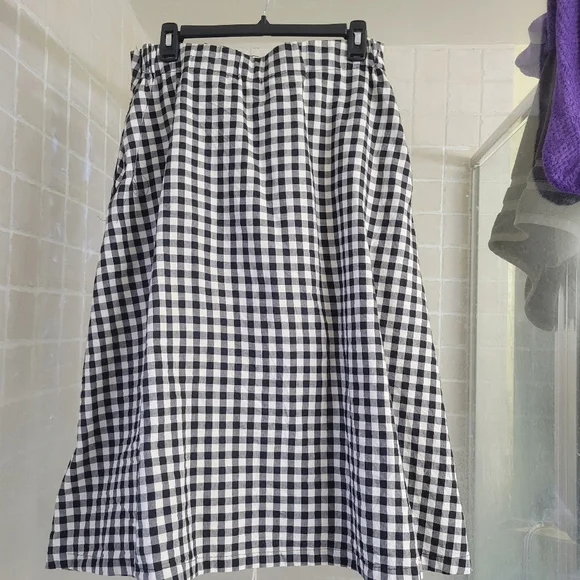 Eva Franco Lace-Up Black and White Gingham Midi Flare Skirt Medium - Picture 2 of 16